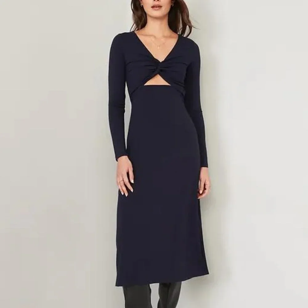 Old Navy Fit & Flare Twist-Front Cutout Midi Dress for Women New - Picture 1 of 7